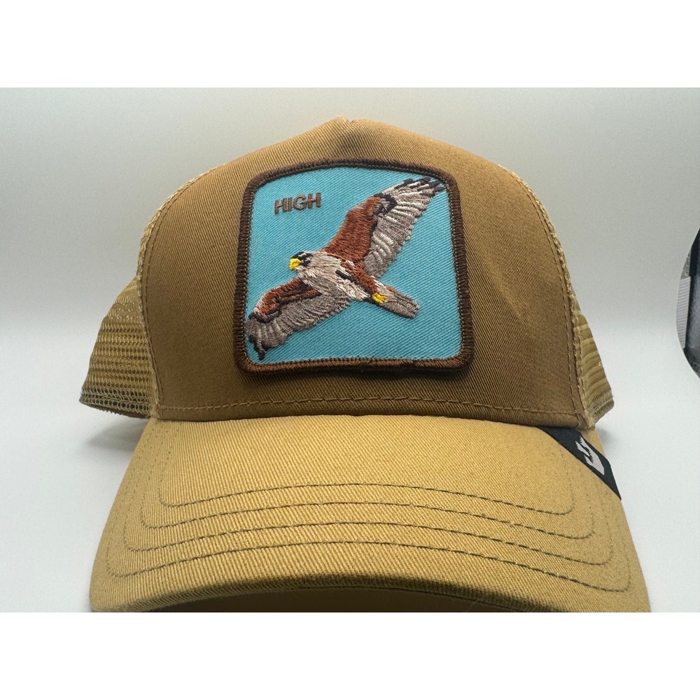Goorin Bros The Farm High Eagle Trucker Hat Tan Brown Mesh Snapback Cap